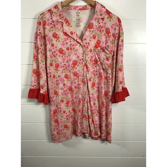 Strawberry Shortcake Sweet Peas Womens Pajama Set sz XL Pink Sleepwear Comfort